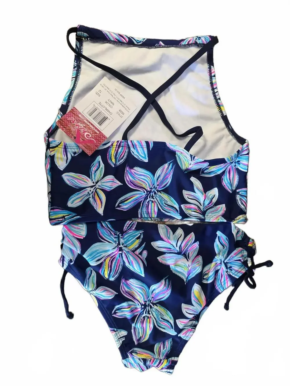 KANU SURF GIRLS BEACH SPORT HALTER DAISY BLUE SWIM TOP LITTLE KID SIZE 12